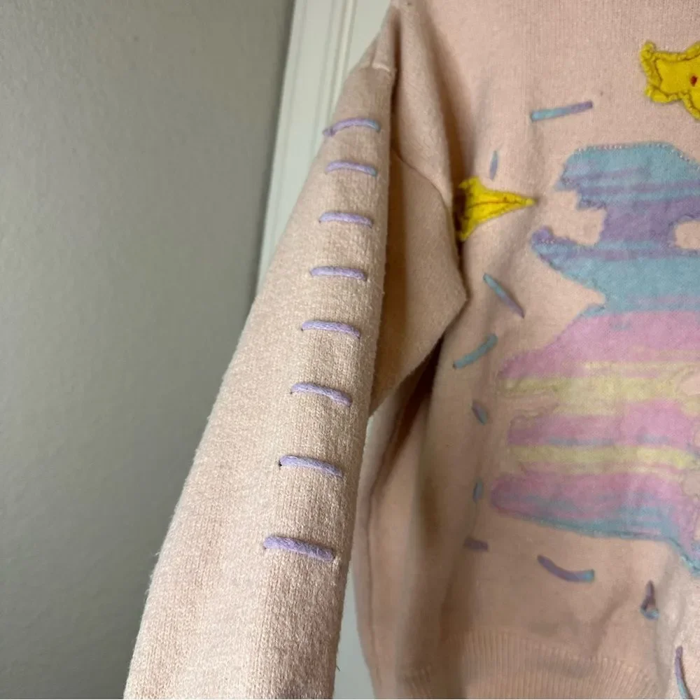 RARE Aelfric Eden Baby Pink Rainbow Dino Logo Stitched Sweater Sz S Indie Skater